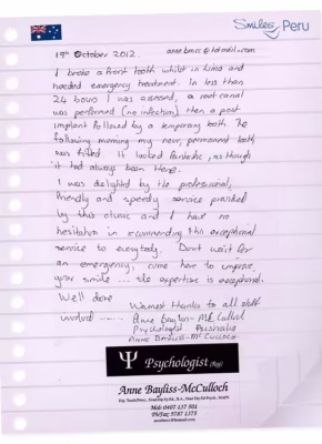 testimonials_19 Smiles Peru Dental Dentist Testimonials Review